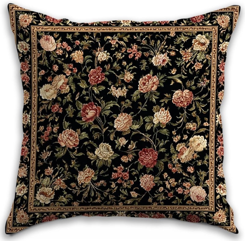 RBAFAO Bohemian Pillow Covers | Vintage Floral & Carpet Design | Double Sided Blue White Decorative Pillowcases for Couch, Bed | Indoor Outdoor Boho Home Decor (Black, 18x18inches) - Image 1
